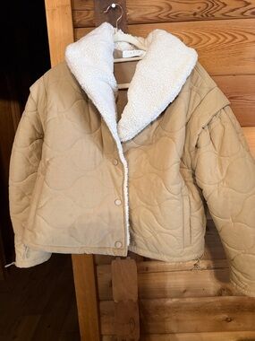 Astr Quilted Jacket with Cream Sherpa Collar